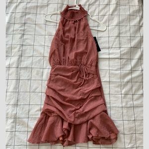 Lulu’s Marsala Dotted Ruched Mini Dress